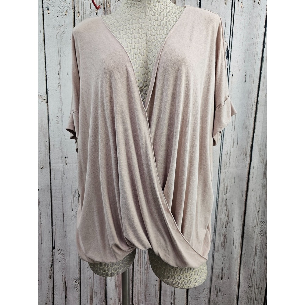EXCUSE ME I HAVE TO GO BE AWESOME Women's L Mauve Surplice Blouse Shirt Top EUC - Picture 3 of 8